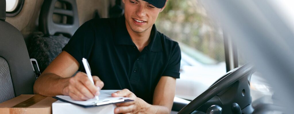 WHG Hull Delivery driver signing for parcel